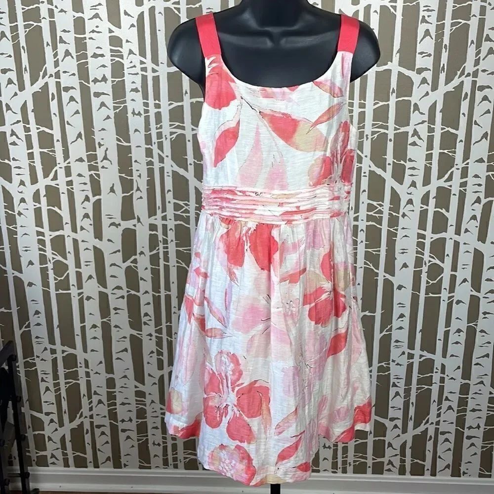 Linen Blend Floral Print Fit & Flare Dress size 8P